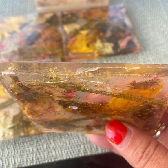 Handmade Pressed Flower Coaster Set and Holder Square Sunny - Picture 16 of 17